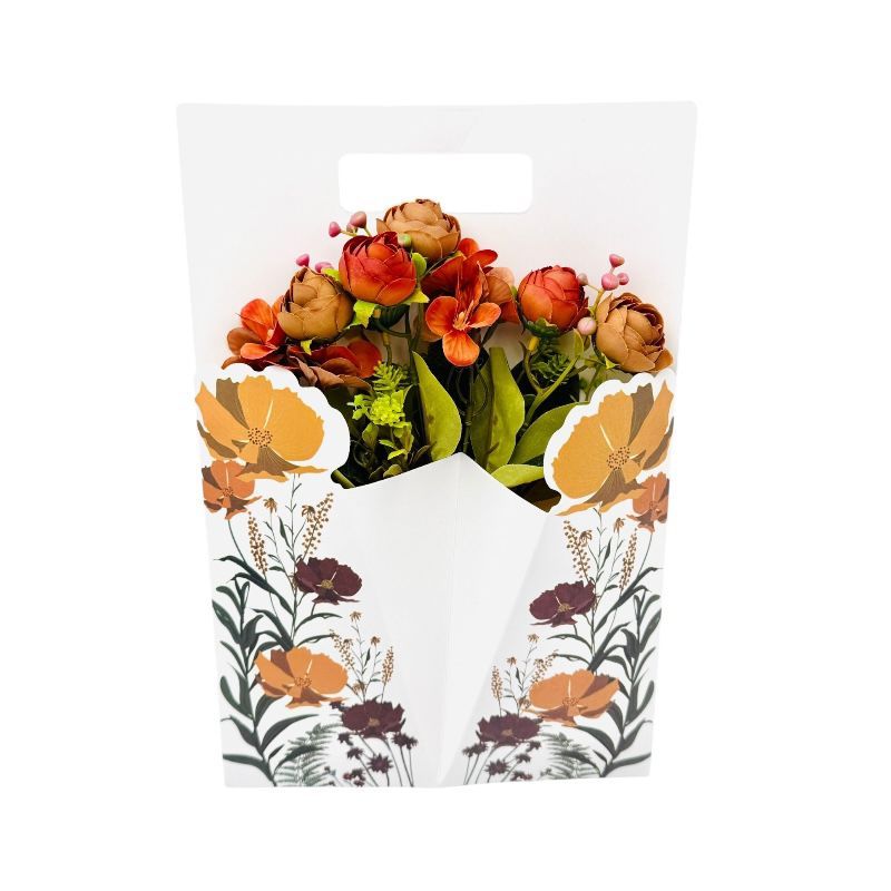 Aranjament floral deosebit cu buchet de bujori artificiali si bulbi, rosu ruginiu, 34×23 cm [1]