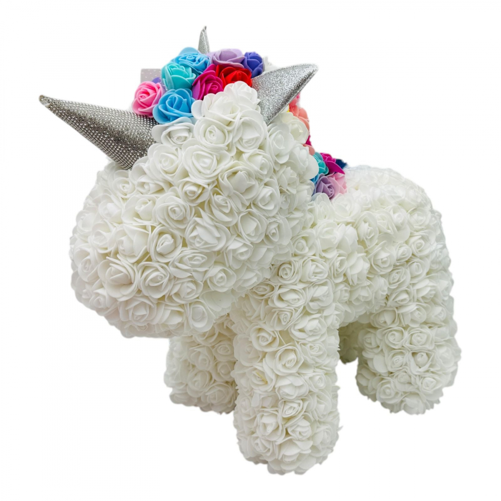 Aranjament floral Unicorn din Săpun,alb, 38x38 cm – Eleganță și Magie în Cadoul Perfect [1]
