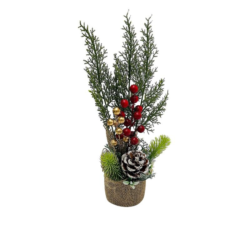 Bradut decorativ Craciun in ghiveci cu iuta 35 cm [2]