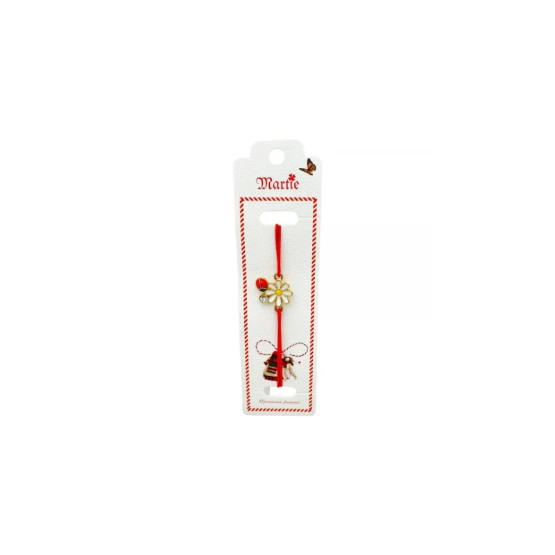 Bratara Martisor, Floare cu gargarita, snur rosu elastic, model 2025 [1]