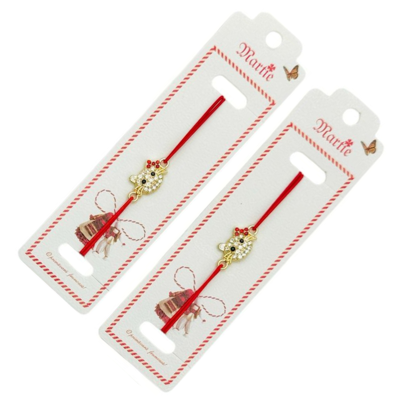 Bratara Martisor, Pisicuta Simpatica, snur rosu elastic, model 2025 [3]