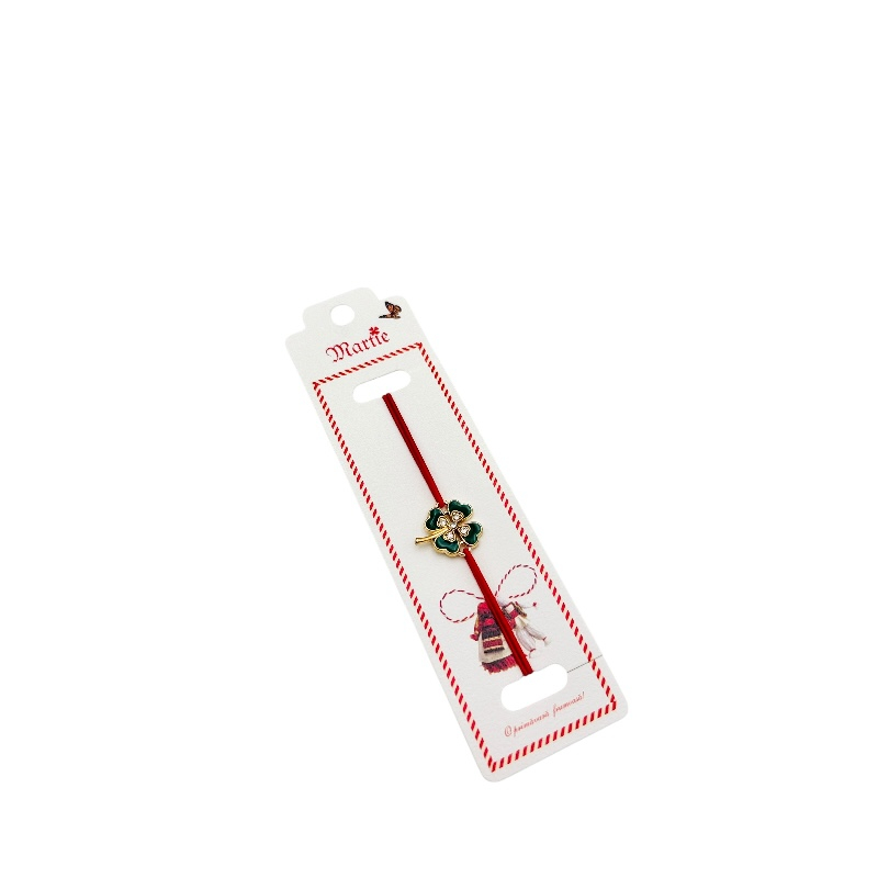 Bratara Martisor, Trifoi Norocos, snur rosu elastic, model 2025 [2]