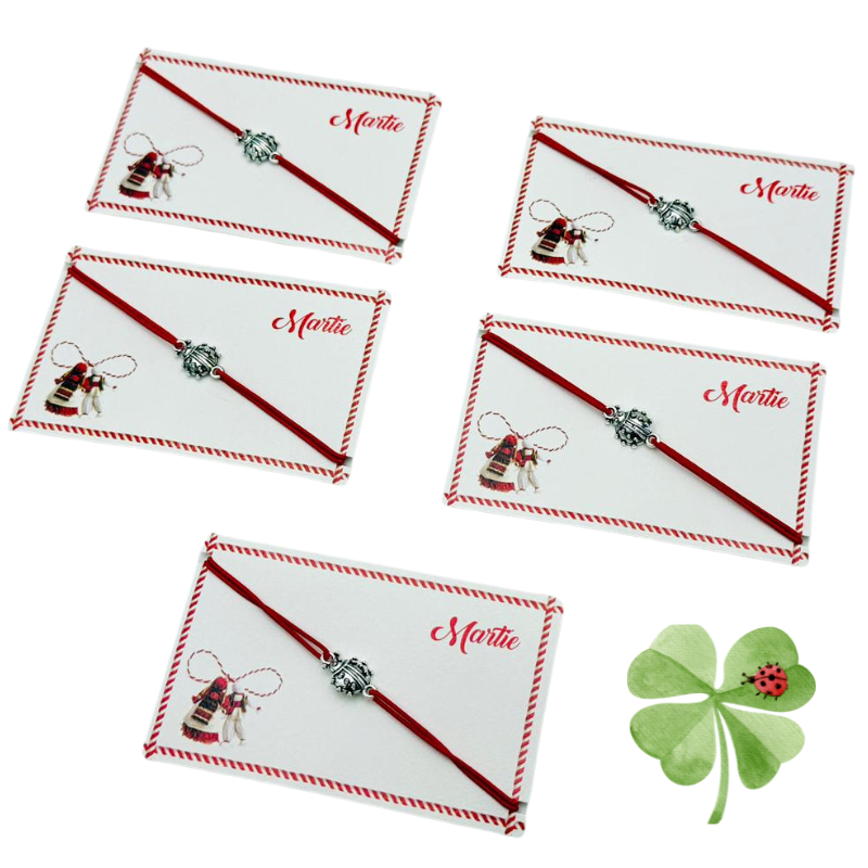 Set de 5 bratari reglabile Martisor, cu snur elastic si pandantiv gargarita – model 2025 [3]