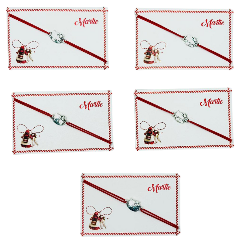 Set de 5 bratari reglabile Martisor, cu snur elastic si pandantiv Pisicuta Dragalasa – model 2025 [1]
