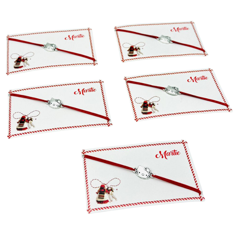 Set de 5 bratari reglabile Martisor, cu snur elastic si pandantiv Pisicuta Dragalasa – model 2025 [4]