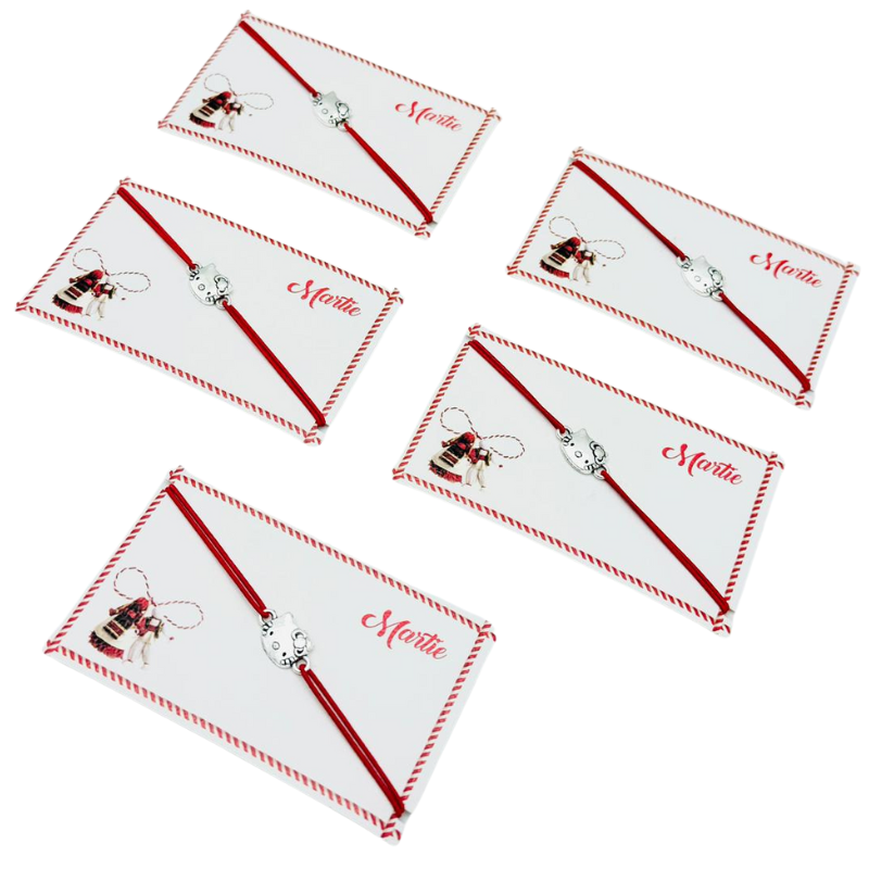 Set de 5 bratari reglabile Martisor, cu snur elastic si pandantiv Pisicuta Dragalasa – model 2025 [3]