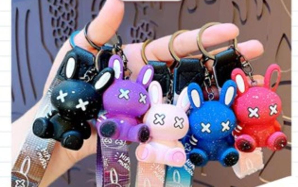 Breloc Accesoriu cu figurina din silicon model Iepuras Adorabil, diverse culori,   [3]
