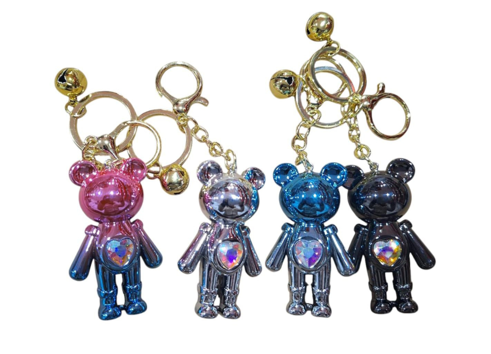 Breloc Accesoriu cu figurina Ursulet cu inimioara, culori metalice,   [2]