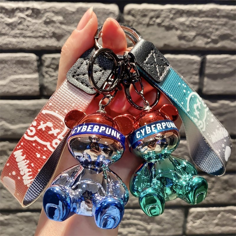 Breloc Accesoriu din Silicon cu Figurina model ursuleț cyber punk, culori metalice,   [3]