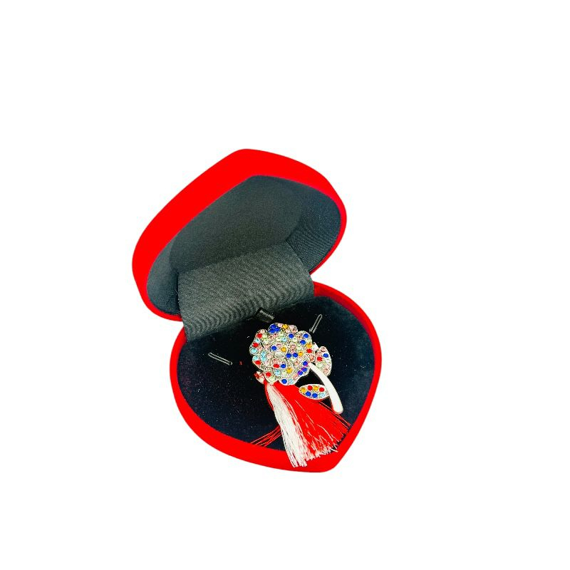 Brosa floricica de lux, sidefata cu pietre si ciucure pentru martisor, in cutie din catifea premium in forma de inima [1]