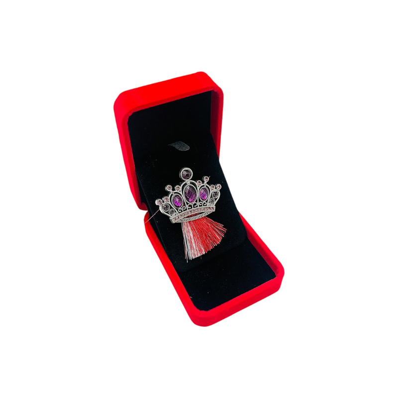 Brosa Coroana Imperiala Argintie cu Pietre Mov, ciucure, Accesoriu de Lux [2]