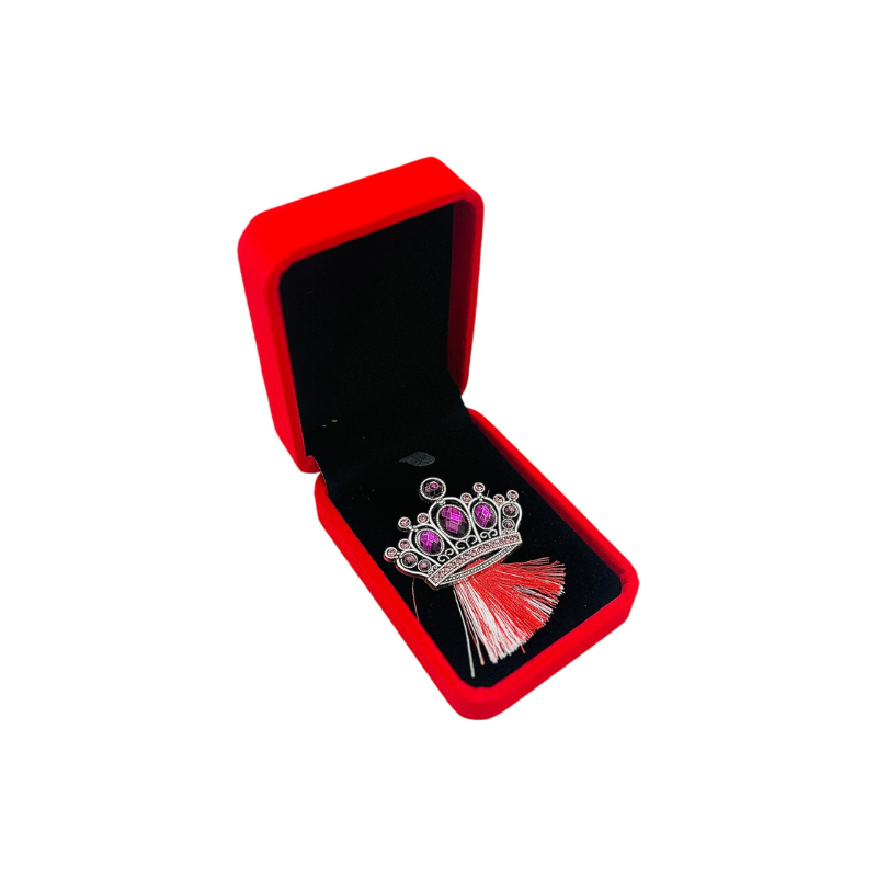 Brosa Coroana Imperiala Argintie cu Pietre Mov, ciucure, Accesoriu de Lux [1]