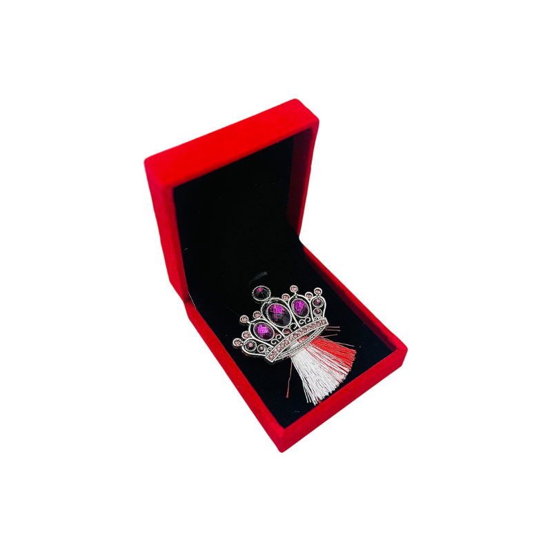 Brosa Coroana Regala cu Cristale Mov si Ciucure Traditional pentru Martisor, in Cutie Catifelata Premium [1]