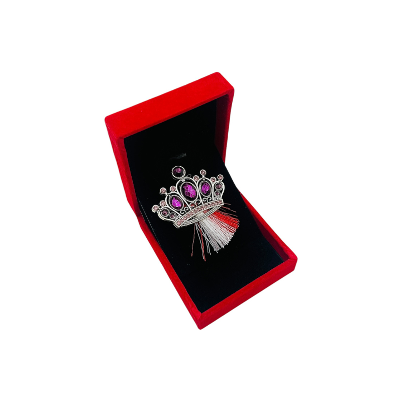 Brosa Coroana Regala cu Cristale Mov si Ciucure Traditional pentru Martisor, in Cutie Catifelata Premium [2]