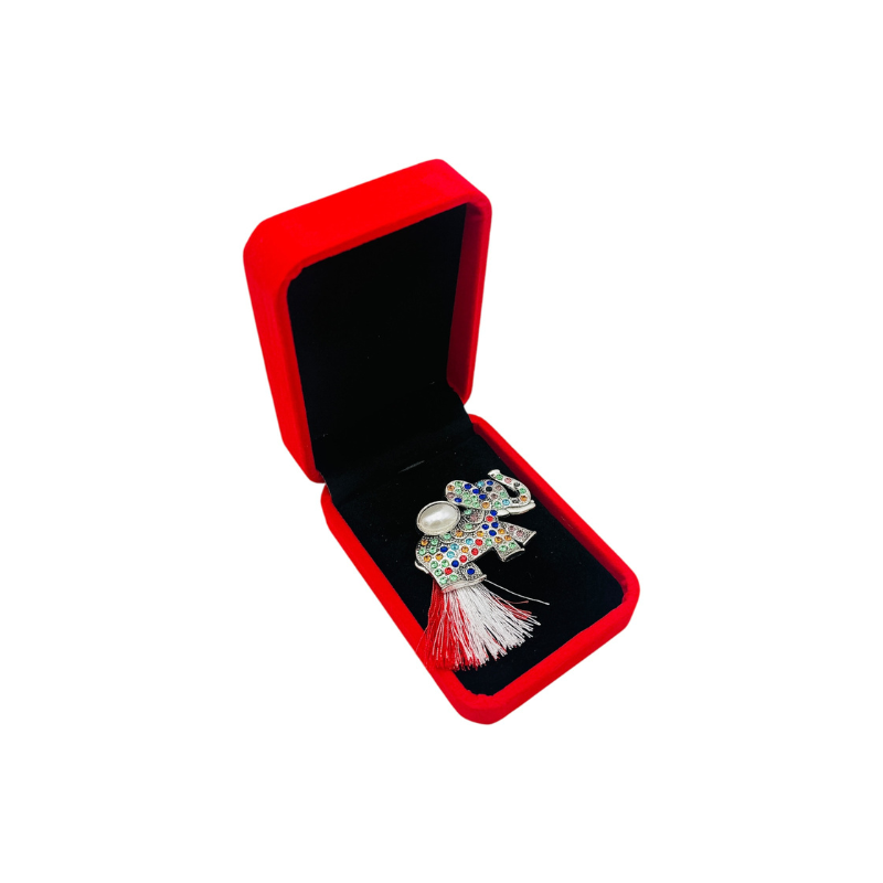 Brosa Elefant de Lux cu Strasuri Multicolore si Ciucure pentru Martisor, in Cutie Catifelata Premium [1]