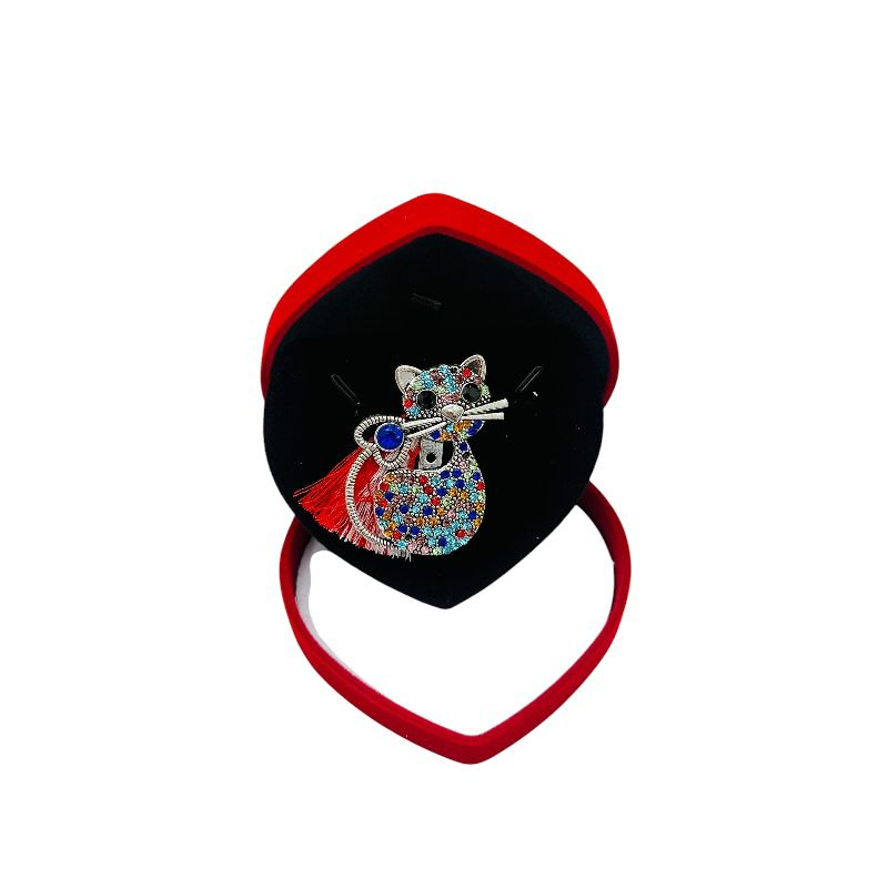 Brosa pisicuta de lux, sidefata cu pietre si ciucure pentru martisor, in cutie din catifea premium in forma de inima [2]