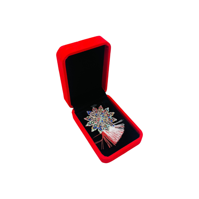 Brosa Floare de Lux cu Strasuri Multicolore si Ciucure Elegant, in Cutie Catifelata Premium [1]