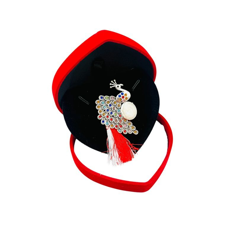 Brosa paun de lux, sidefata cu pietre si ciucure pentru martisor, in cutie din catifea premium in forma de inima [2]