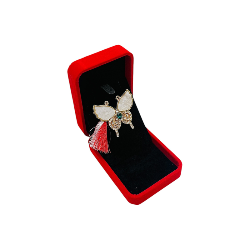 Brosa Fluturas de Lux, sidefat cu pietre si Ciucure pentru Martisor, in Cutie din Catifea Premium [2]