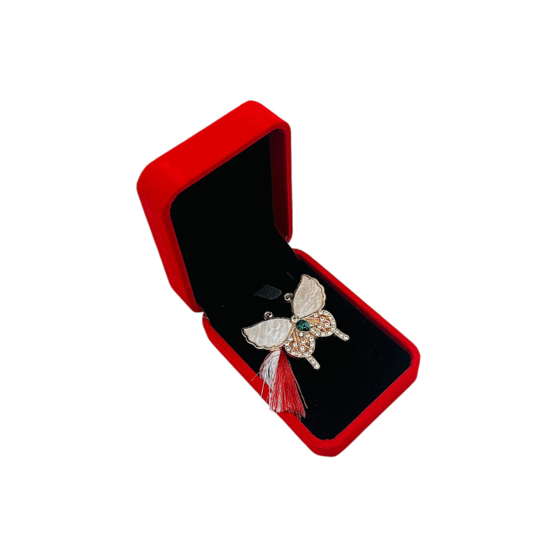 Brosa Fluturas de Lux, sidefat cu pietre si Ciucure pentru Martisor, in Cutie din Catifea Premium [1]