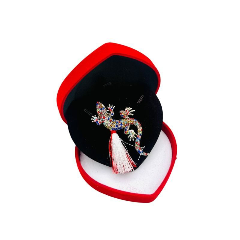Brosa soparla de lux, sidefata cu pietre si ciucure pentru martisor, in cutie din catifea premium in forma de inima [2]