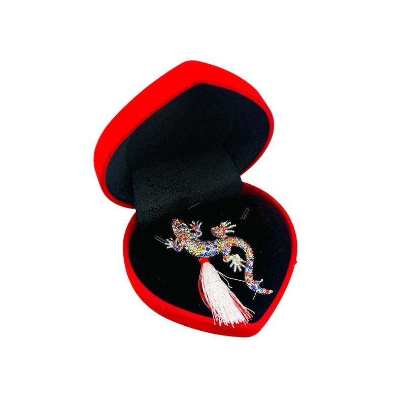 Brosa soparla de lux, sidefata cu pietre si ciucure pentru martisor, in cutie din catifea premium in forma de inima [1]