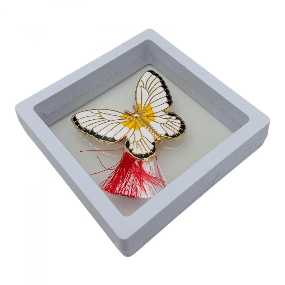 Brosa Martisor , Fluture Deosebit in cutie cu expunere 3D (alb/negru), 8.5×8.5×2cm [1]