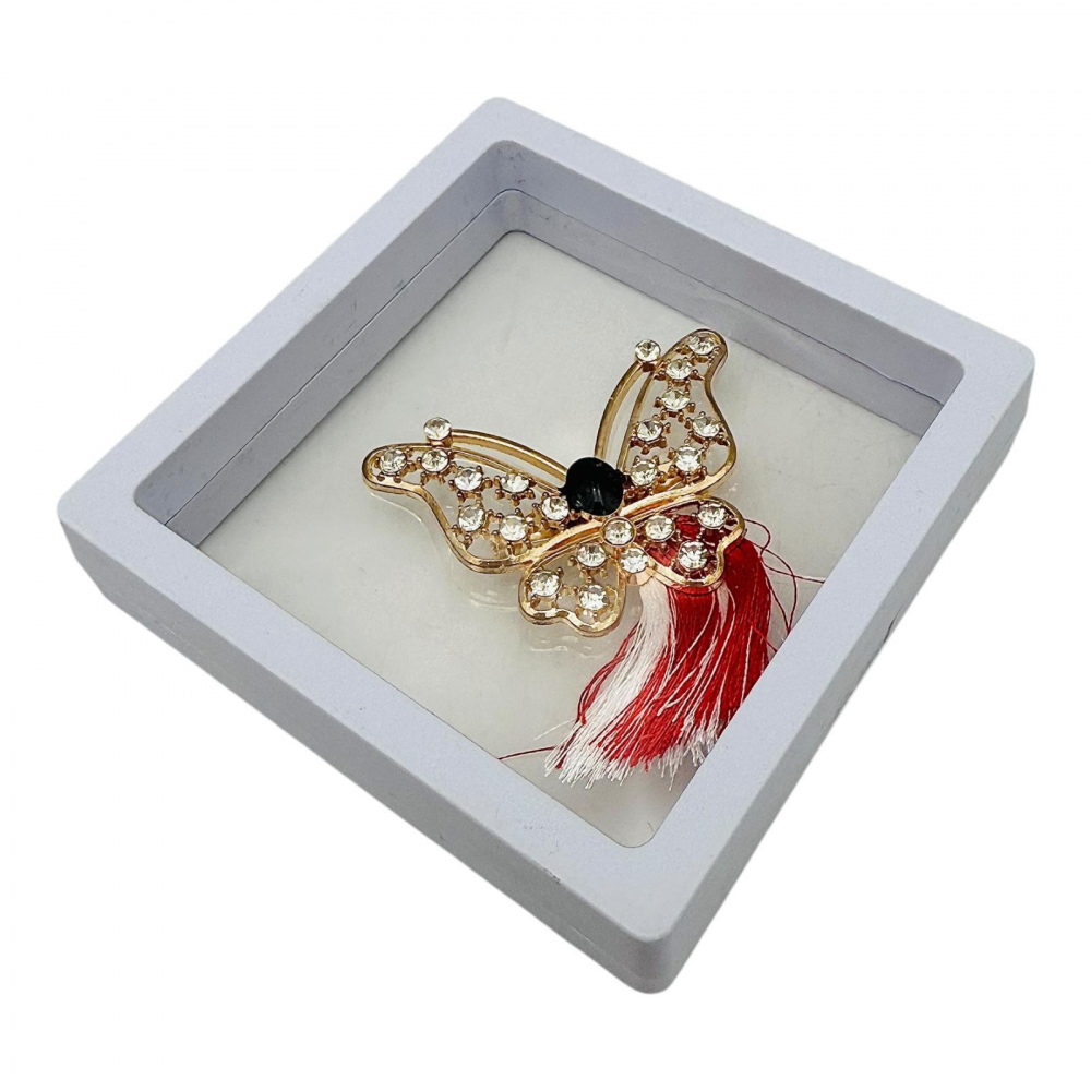Brosa Martisor, Fluture Deosebit in cutie cu expunere 3D (alb/negru), 8.5×8.5×2cm [1]