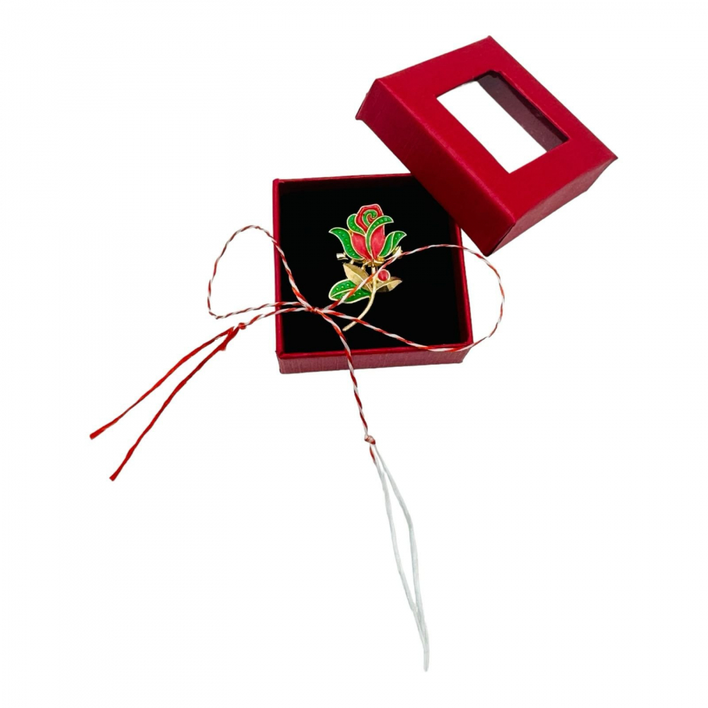 Brosa Martisor in cutiuta cu fereastra, 5×5cm, Trandafir, model 2025 [1]