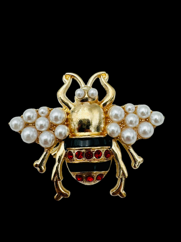 Set 10 Brosa Martisor marime mare, Albina Stilizata cu Perle si Strasuri, editie 2025, 6×5cm [1]