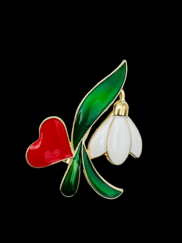 Set 10 Brosa Martisor marime mare, Ghiocel cu Inimoara, editie 2025, 6×5cm [1]