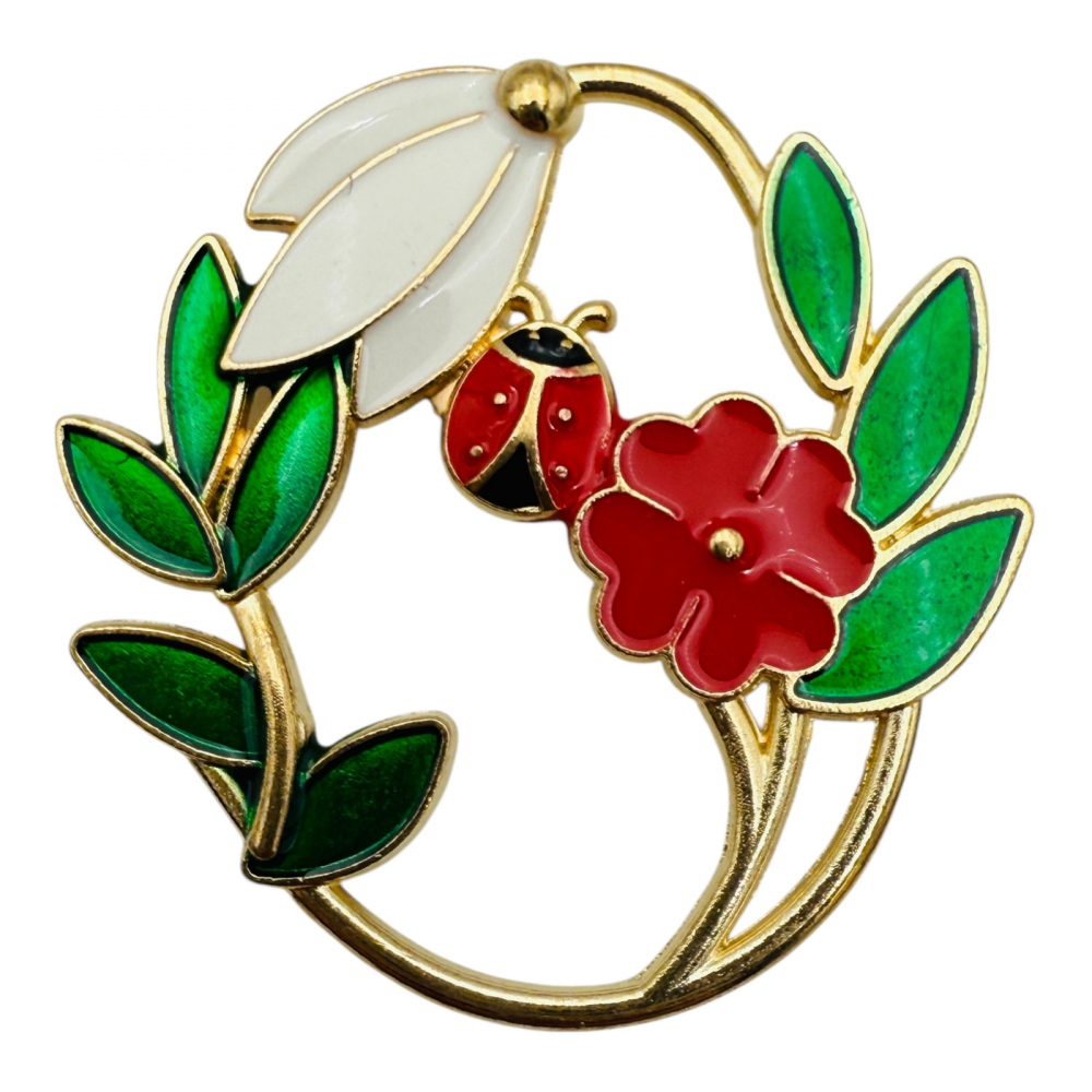 Set 10 Brosa Martisor marime medie, aranjament floral cu buburuza, ediție 2025, 4.5x3.5 cm [1]