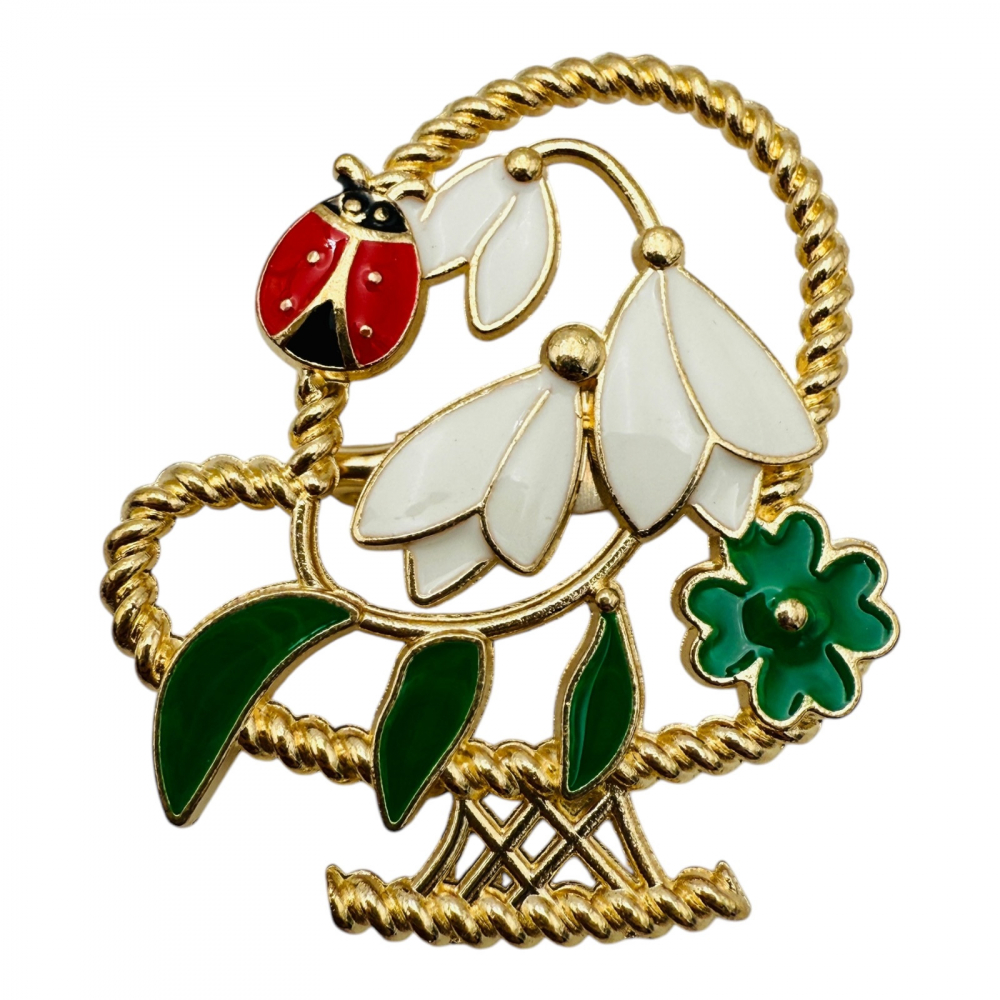 Set 10 Brosa Martisor, marime medie,cosulet cu ghiocei, ediție 2025, 4.5x3.5 cm [1]