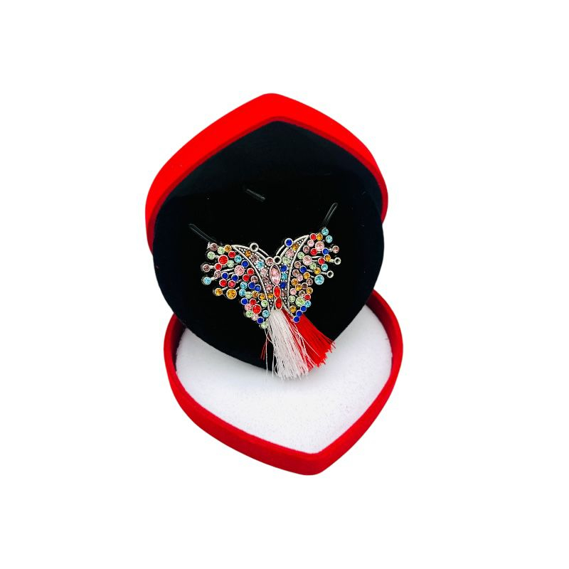 Brosa fluturas de lux, sidefata cu pietre si ciucure pentru martisor, in cutie din catifea premium in forma de inima [2]