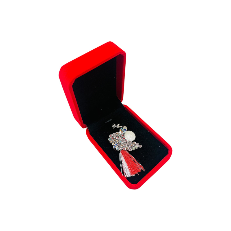 Brosa Premium Paun cu Strasuri, Perla si Ciucure in Cutie de Prezentare Luxoasa [1]