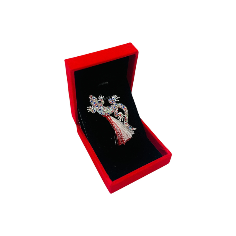 Brosa Soparla de Lux cu Strasuri Multicolore si Ciucure, in Cutie Catifelata Premium [2]