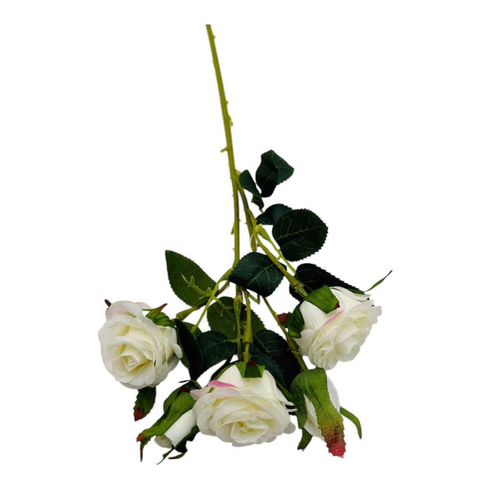 Buchet artificial elegant cu 3 trandafiri si 2 boboci, 44cm, un singur fir, calitate superioara, alb [1]