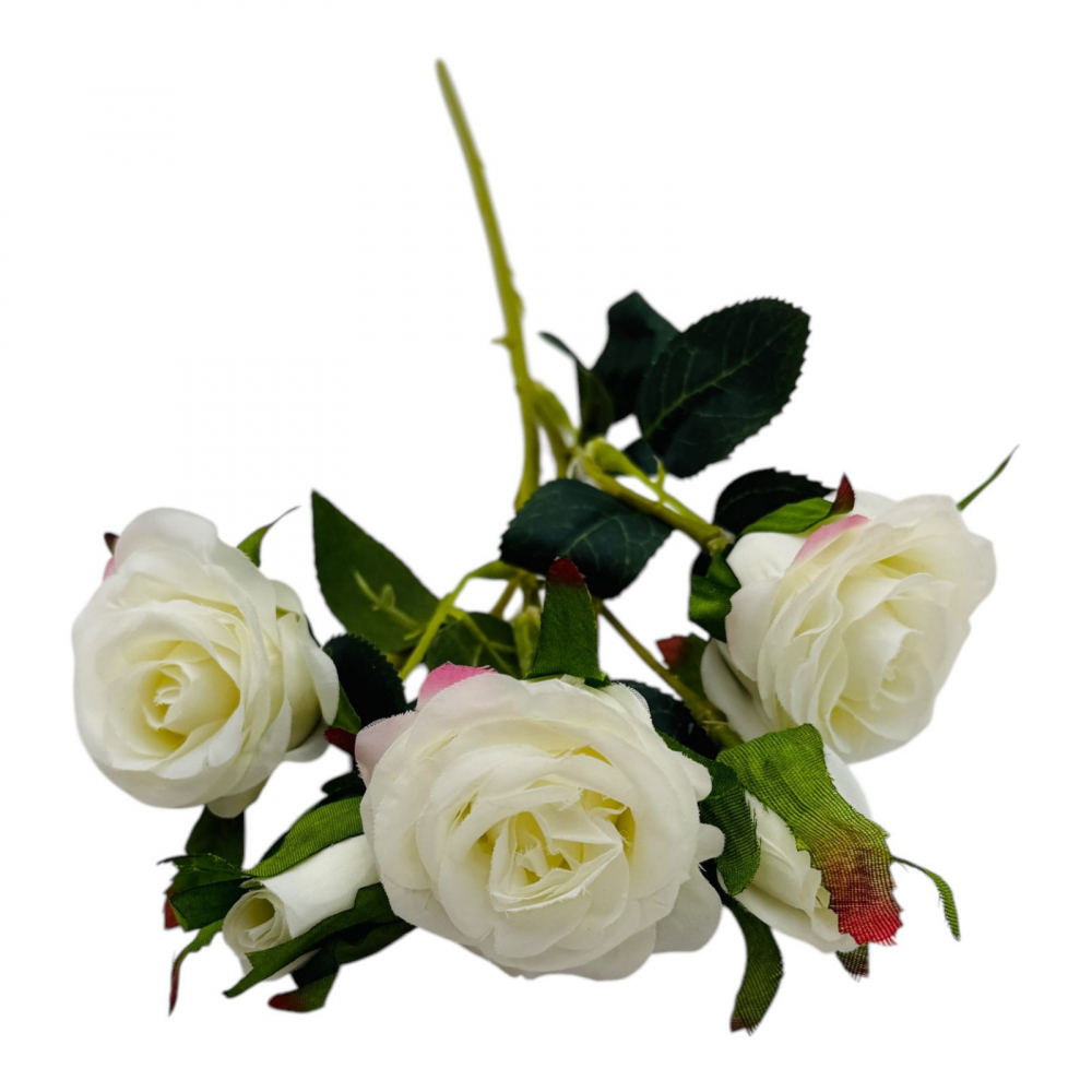Buchet artificial elegant cu 3 trandafiri si 2 boboci, 44cm, un singur fir, calitate superioara, alb [2]