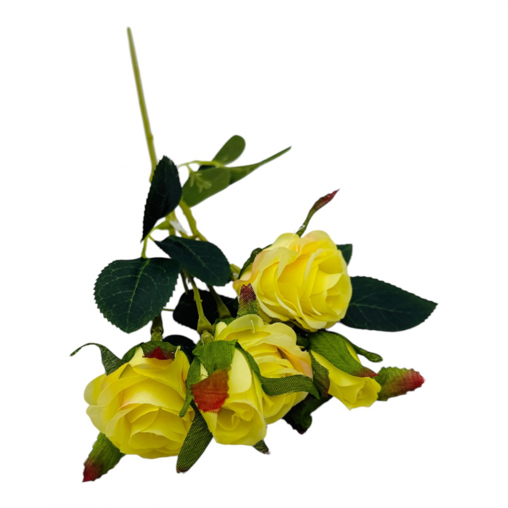 Buchet artificial elegant cu 3 trandafiri si 2 boboci, 44cm, un singur fir, calitate superioara, galben [2]