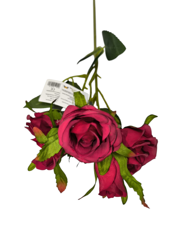 Buchet artificial elegant cu 3 trandafiri si 2 boboci, 44cm, un singur fir, calitate superioara, rosu [1]