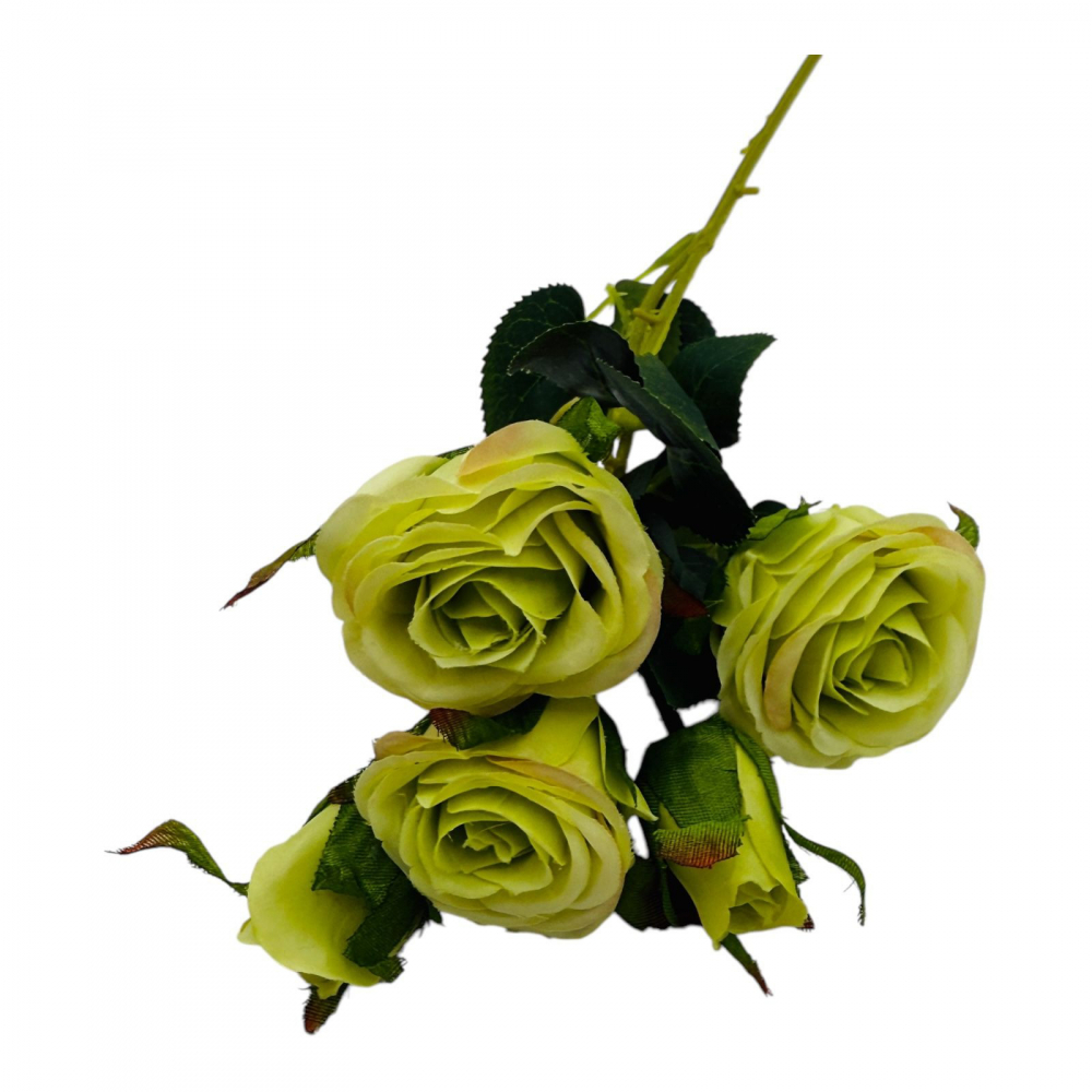 Buchet artificial elegant cu 3 trandafiri si 2 boboci, 44cm, un singur fir, calitate superioara, verde [2]