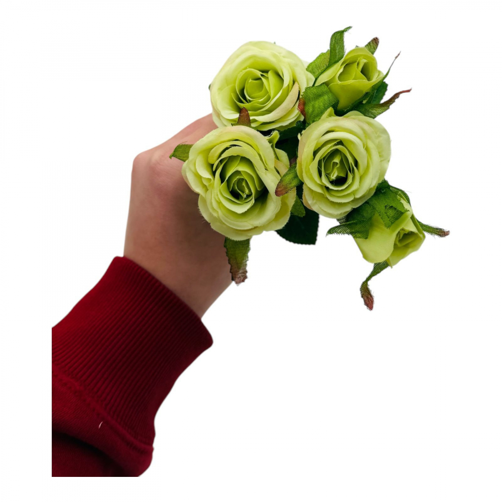 Buchet artificial elegant cu 3 trandafiri si 2 boboci, 44cm, un singur fir, calitate superioara, verde [3]