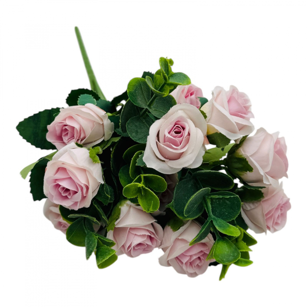 Buchet cu11 trandafiri lila si frunze de eucalipt , un singur fir, 29cm, calitate superioara [1]