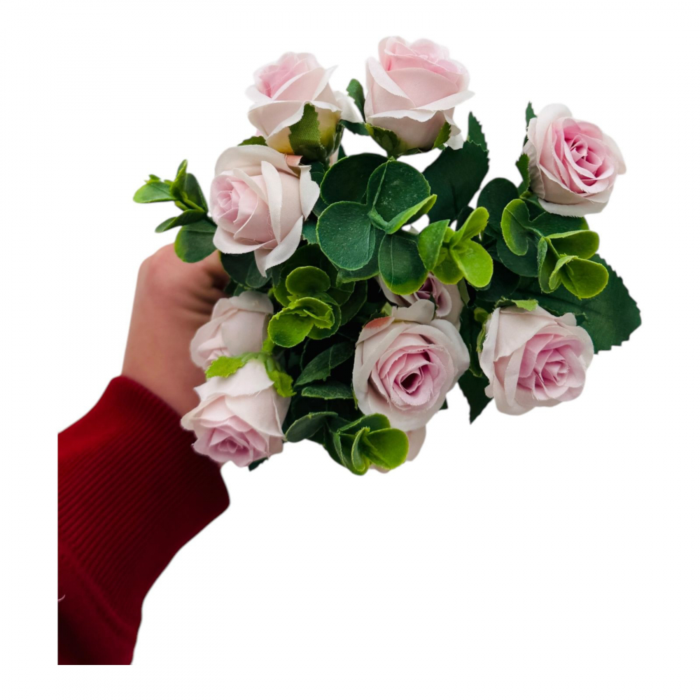Buchet cu11 trandafiri lila si frunze de eucalipt , un singur fir, 29cm, calitate superioara [2]