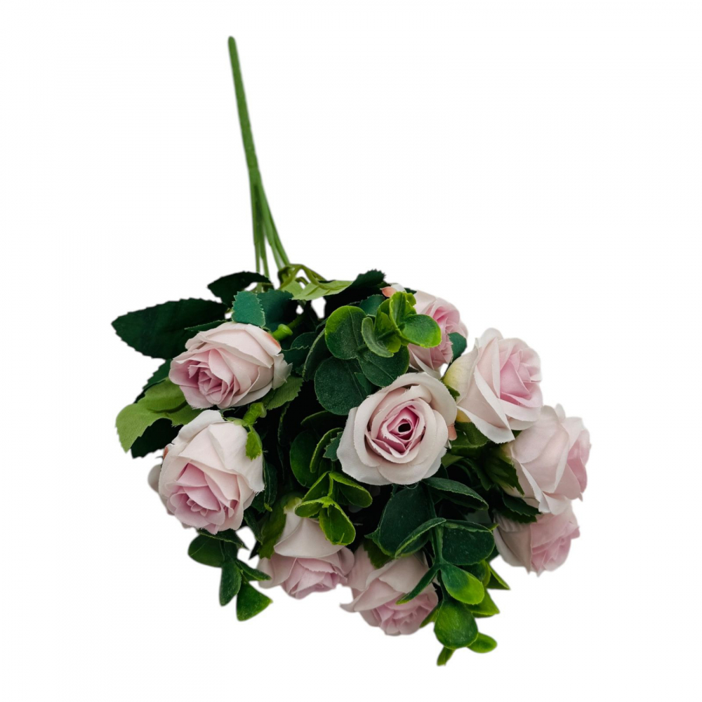 Buchet cu11 trandafiri lila si frunze de eucalipt , un singur fir, 29cm, calitate superioara [3]