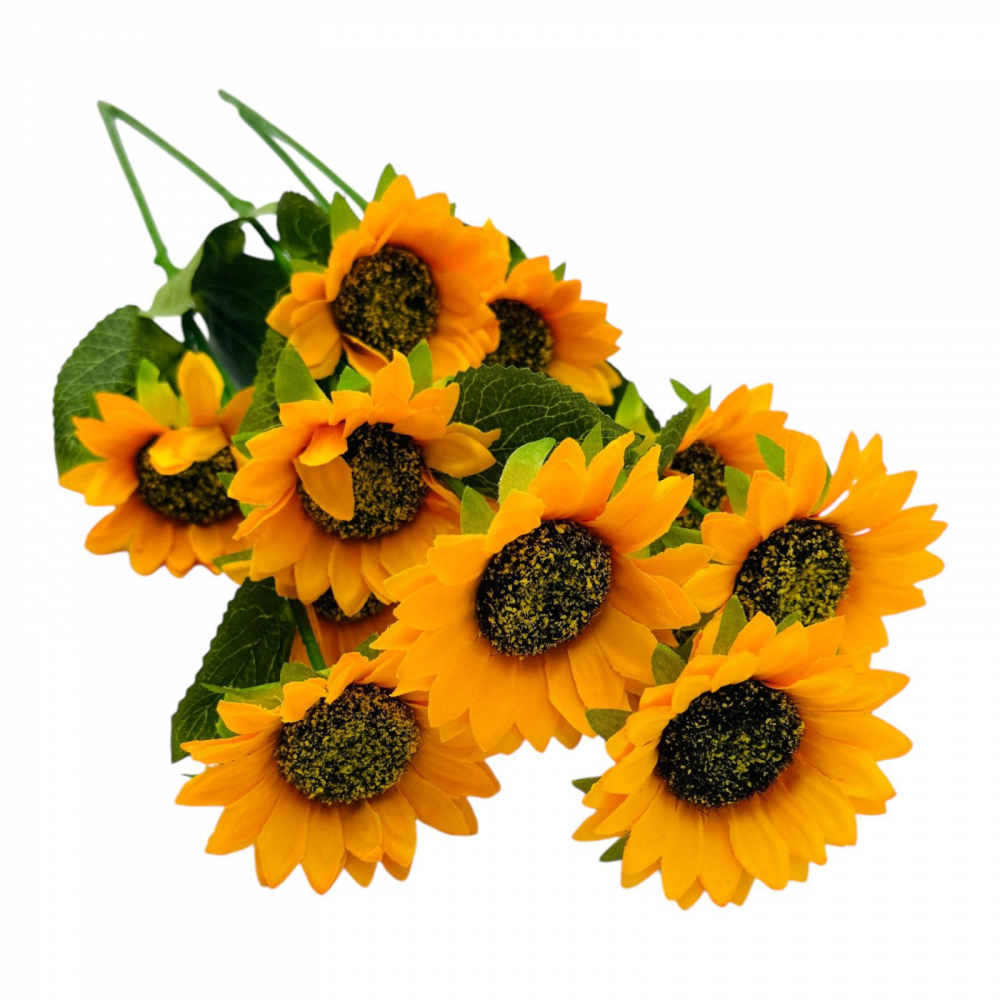 Buchet Floarea- Soarelui artificiala, 3 flori, un singur fir, 62 cm, galben intens [1]