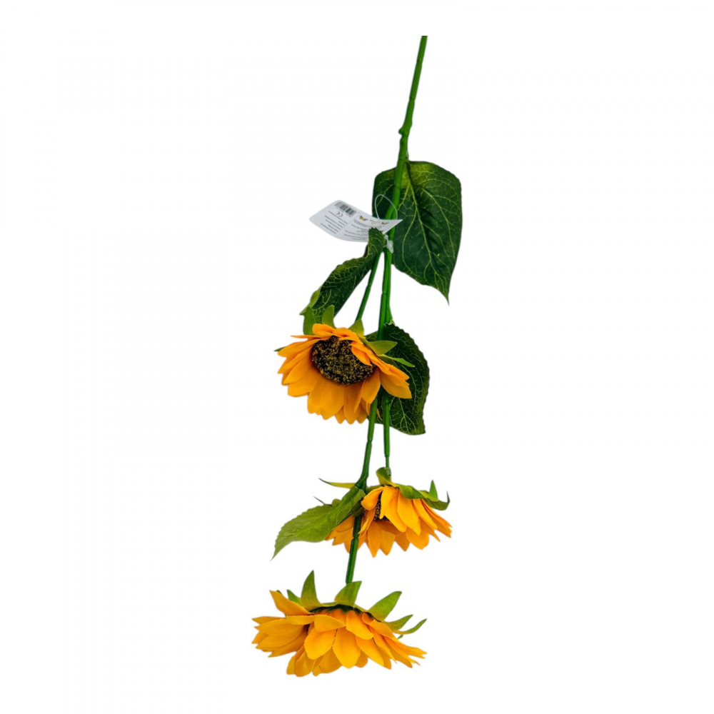 Buchet Floarea- Soarelui artificiala, 3 flori, un singur fir, 62 cm, galben intens [3]