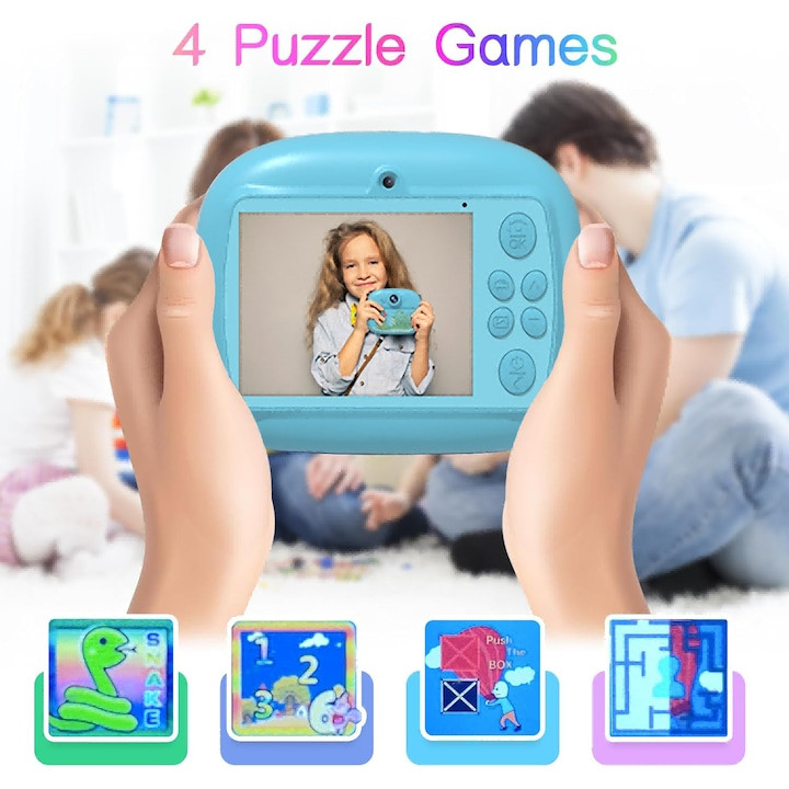 Camera foto instant pentru copii, printare, ecran 2.4inch, USB, jocuri incluse, o rola de hartie, suport card SD, 14×13×5cm  [4]