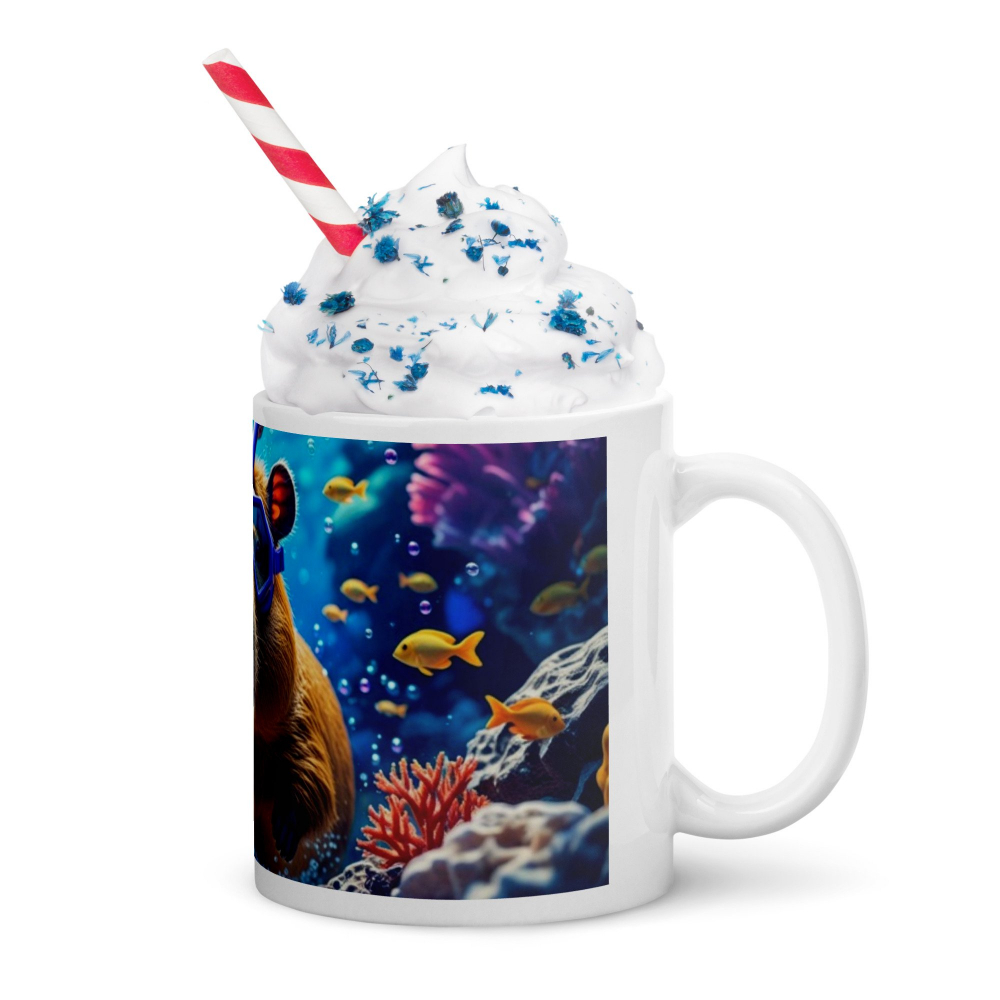 Cana ceramica 330 ml cu model Capibara cu ochelari de scufundari si pestisori [8]