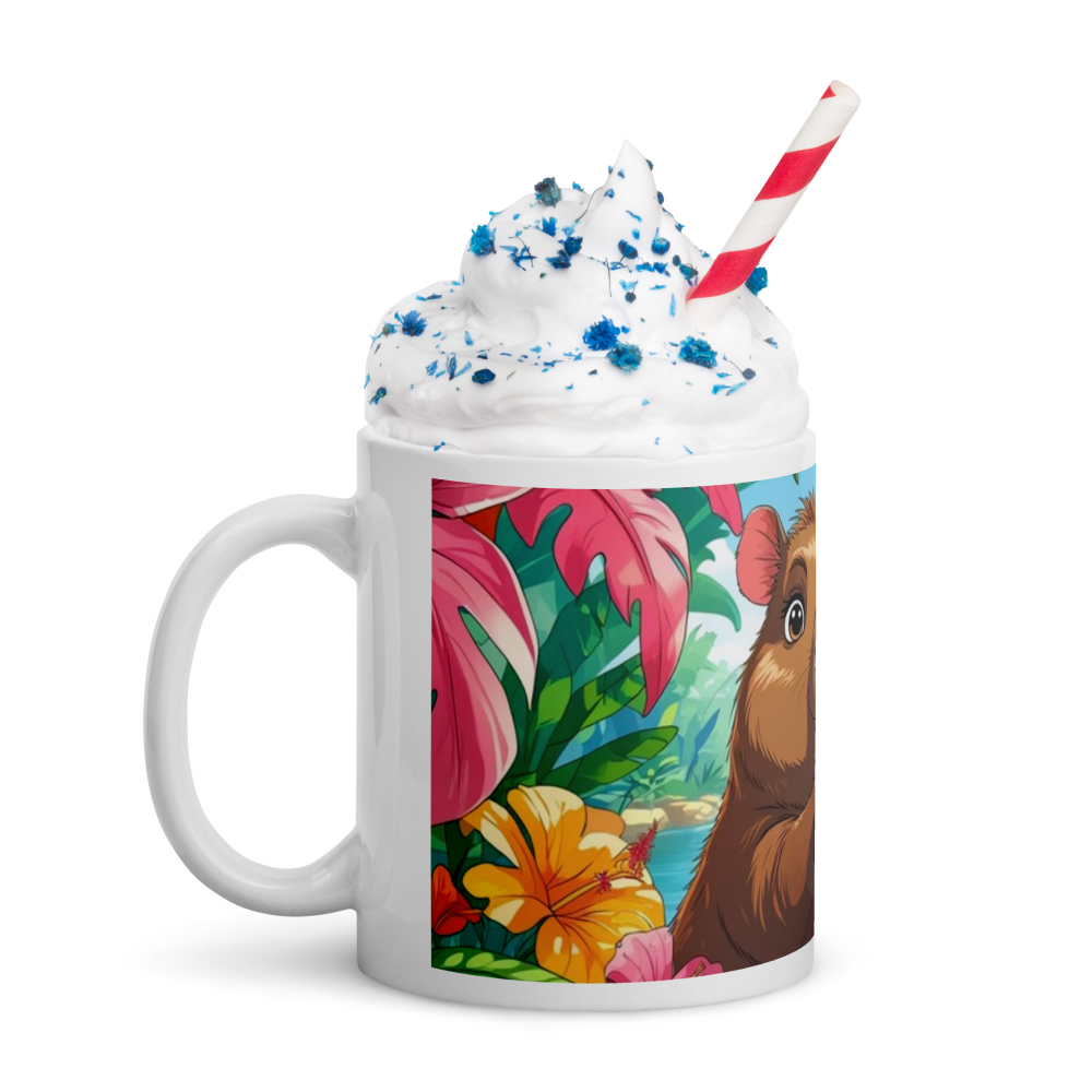 Cana ceramica 330 ml cu model Capibara si buble tea in jungla [6]